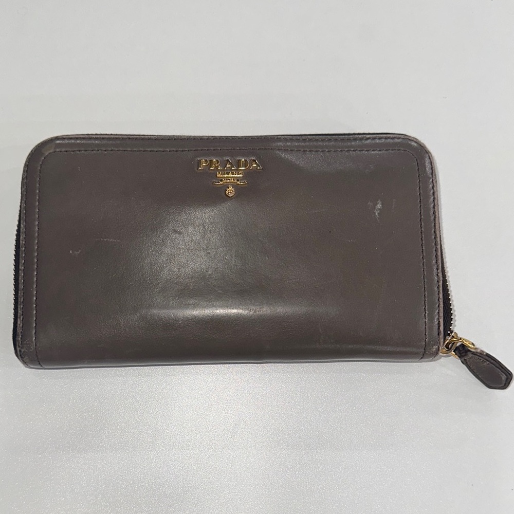 Prada Brown Leather Wallet with Gold Logo